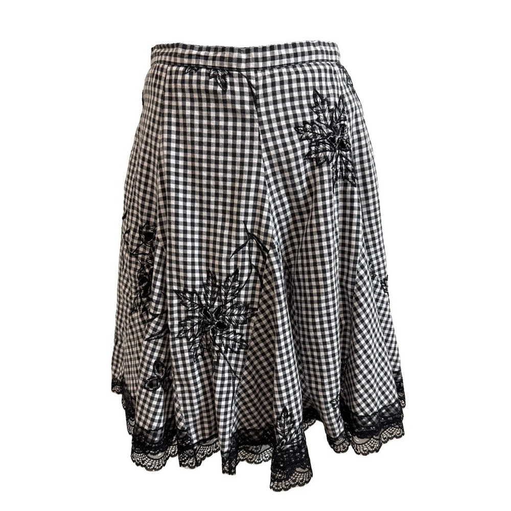 Black White Gingham A Line Full Skirt Alt Coquette Y2K Size Large Lace Scalloped